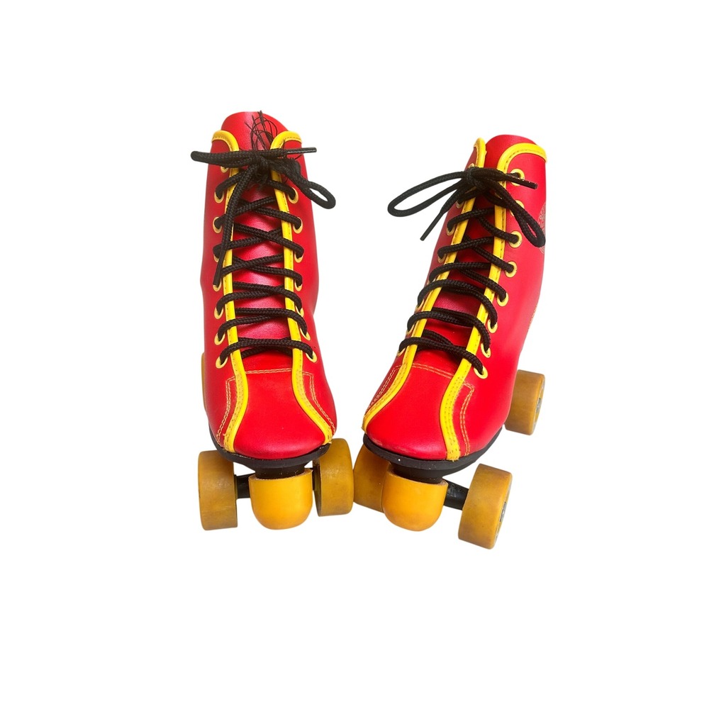 Roller Derby Vintage Kids Quad Skates Red Yellow High Top Size11 Urethane Wheels